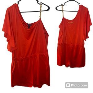 BEYONCE'S DEREON One Shoulder Jumpsuit Romper 2X Plus Size Jumper Y2K VTG Chain